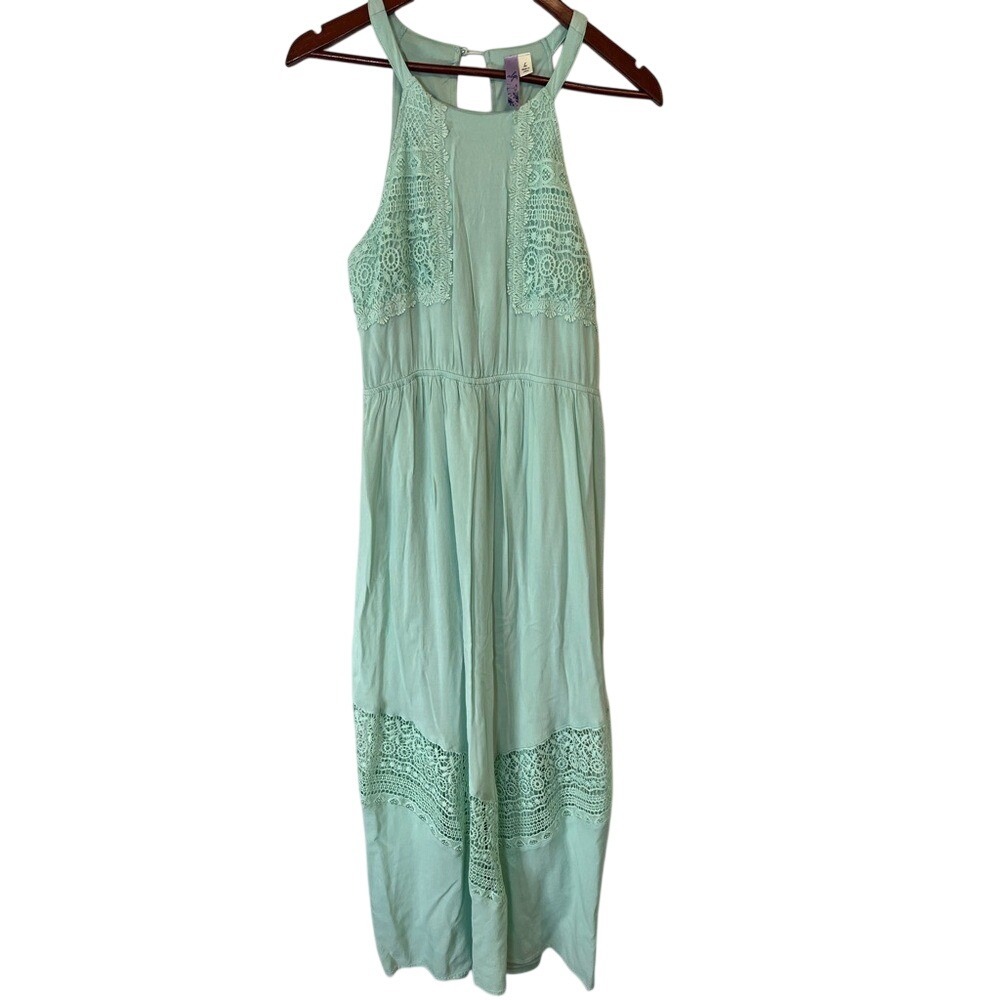 Alya Mint Green Crochet Lace Halter Maxi Dress Women Large Boho Summer‎ 22151d